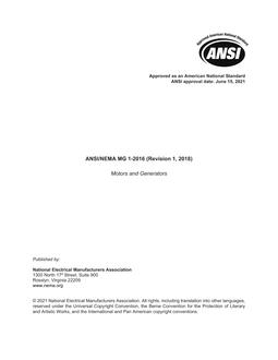 ANSI/NEMA MG 1-2016, Supplements-2021